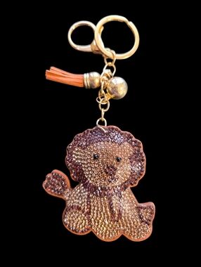 Gold-Tone Crystal Lion Bag Charm Keychain with Tassel